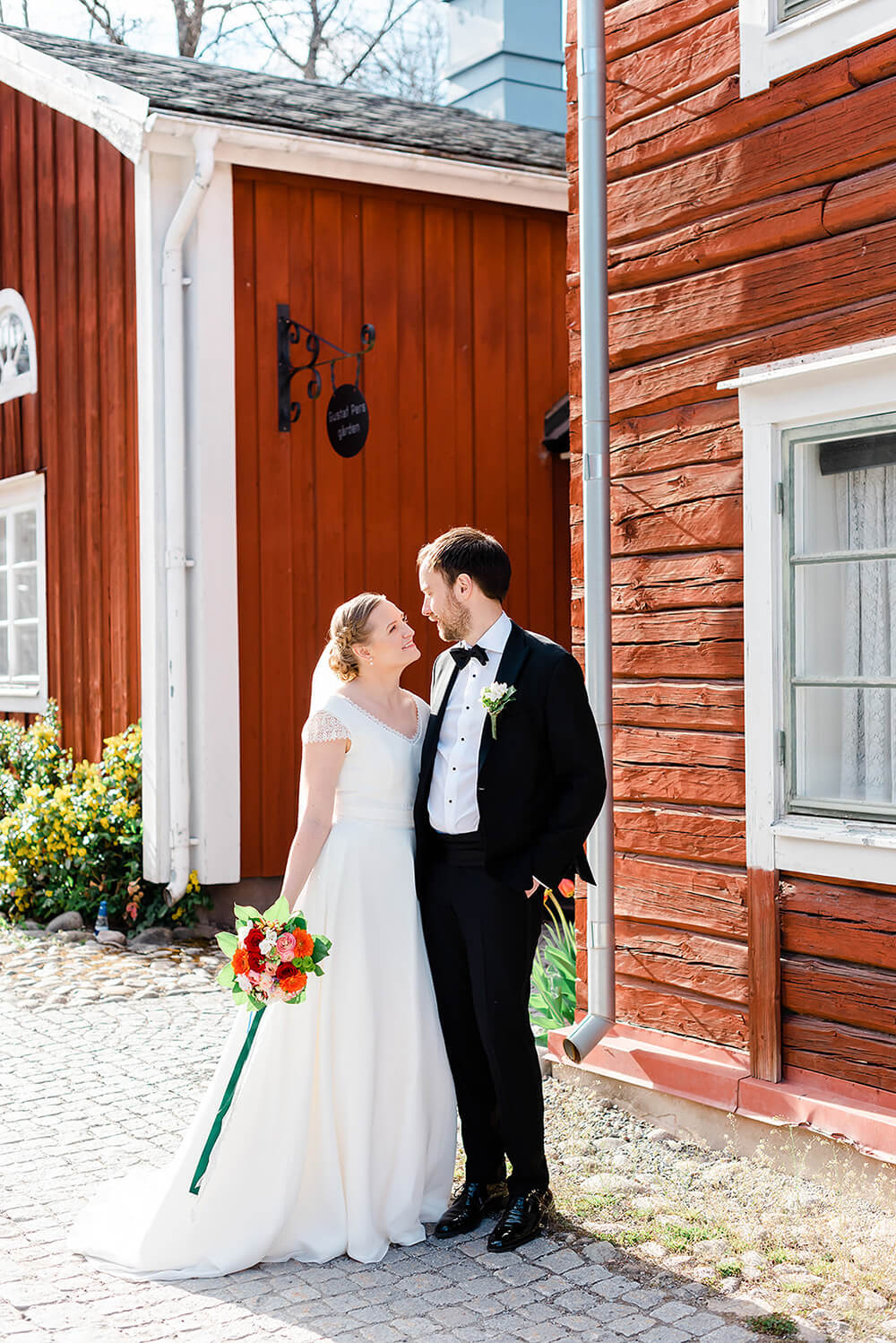 Bridal portraits outdoor at charming Swedish village Grythyttan  boutiquehotel